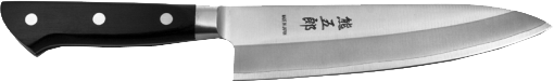 Kumagoro - 175 mm Gyuto, japanisches traditionelles Küchenmesser Gyuto Hocho Schmiedetechnik: 3-lagig  Schneide: VG10 Stahl (Rostfreier Klingenstahl der höchsten Güteklasse ) Klinge: 175 mm beidhändig Der VG10 Stahl beschert der Schneide eine besonders lange Schnitthaltigkeit.   Sehr robustes Messer. Geeignet für die ganze Familie!